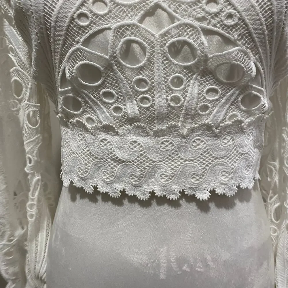 ASOS LUXE Backless Eyelet Ruffle Neck Top Sizes 0 White Lace Long Sleeve - Picture 8 of 13